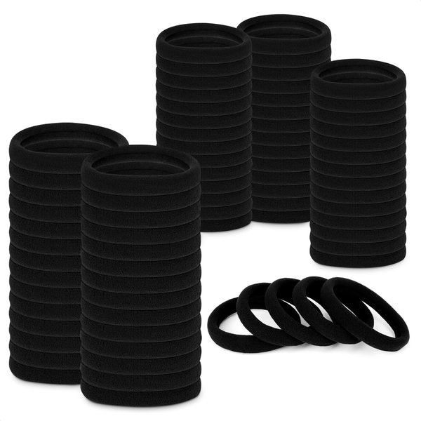 Cotton Hair Ties for Women Hair Bands - 100Pcs Black Hair Ties for Women Girls, Seamless Thick Black Hair Band, Elastic Hair Ties no Damage Hair Elastics- Hair Ties Bulk For Women's Hair Ties Soft