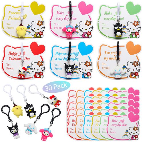 SEBBEEUESEN kids 's Valentine's Day Gifts -30 sets of Kids Valentine's Day cards Key chain Boys and Girls School Exchange Holiday Party Academic exchange gift Christmas gift