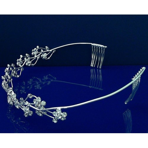 Silver Bridal Tiara Prom Crystal Rhinestone Flower Wedding Party Accessory T2