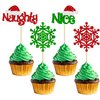 Gyufise 24Pcs Naughty Or Nice Cupcake Toppers Red Green Glitter Christmas Cupcake Pick Decorations for Merry Christmas Theme Birthday Baby Shower Party Happy New Year Party Supplies