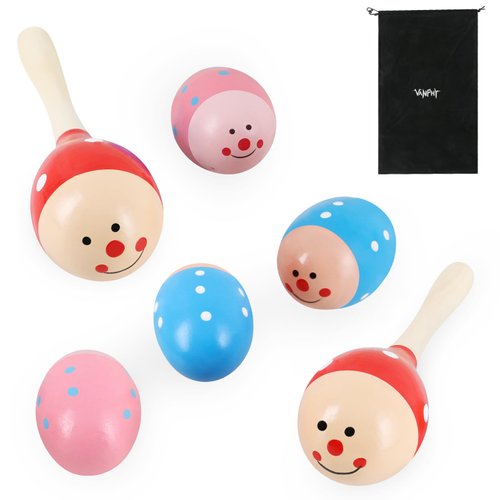 VANPHY Wooden Egg Shakers Musical Instruments Maracas Set Color Pattern Egg Shaker 6pcs for Accompaniment and Decoration Hand Percussion Shaker Maracas Instruments for Students and Beginners