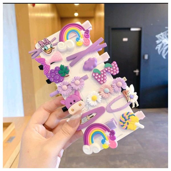 Generic 12 pcs Cartoon Hair Clips Set Cute Barrettes Snap Hair Clips Headband Hairpins Hair Accessories Gift For Women Teens Girls #3, Purple