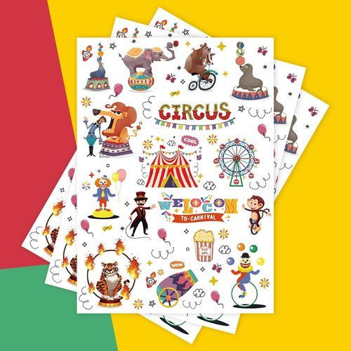 Crazy Night Circus Party Temporary Tattoos - 78 Styles,Circus Theme Party Decorations,Carnival Party Favors for Kids,Circus Birthday Party Supplies