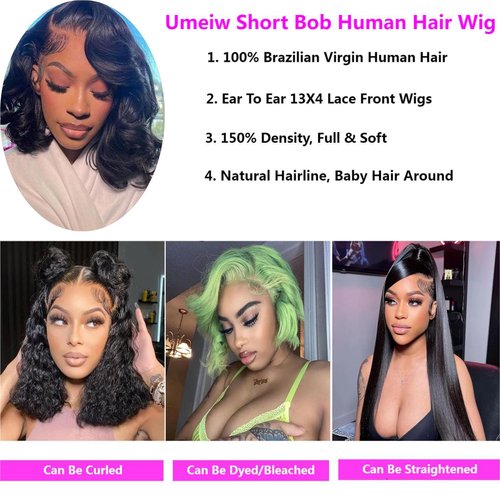 Umeiw Short Bob Wigs Human Hair 13x4 Lace Front Wigs Human Hair Pre Plucked Wigs for Black Women Short Glueless Wig Body Wave Lace Front Human Hair Wig Beginners Friendly 10 Inch