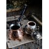 DEMMEX Thickest Copper Turkish Greek Arabic Coffee Pot Engraved Stovetop Coffee Maker Cezve Ibrik Briki with Wooden Handle & Wooden Spoon, for 3 People (Copper)
