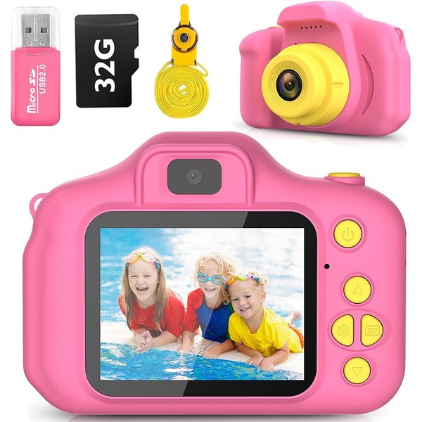 Desuccus Kids Camera, Christmas Birthday Gifts for Girls, Toys for 3 4 5 6 7 8 Year Old Girls, Digital Camera for Toddlers Toys for Girls with 32GB SD Card（Pink）