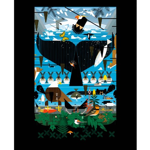 Birch Organic Fabric Charley Harper Glacier Bay CH 297 Glacier Bay Poster 36" Digital Panel