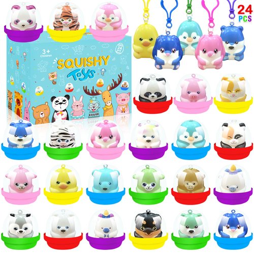 24 Pcs Party Favors Filled Squishy Toys Slow Rising Squishies Toys Easter Eggs Kawaii Animal Stress Relief Toys for Kids Boys Girls Birthday Easter Goody Bags Class Prizes Pinata Fillers