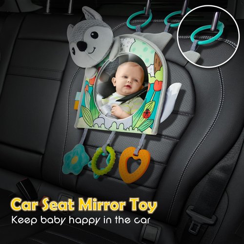 Car Seat Toy, Car Mirror for Baby, Baby Mirror for Car, Baby Car Mirror for Baby Rear Facing, Travel Baby Activity Center with Hanging Engaging Toys for infants Babies 0-6-12-18 Months Boy Girl