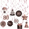 Happy 80th Birthday Party Hanging Swirls Streams Ceiling Decorations, Celebration 80 Foil Hanging Swirls with Cutouts for 80 Years Old Rose Gold Birthday Party Decorations Supplies