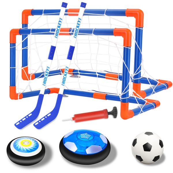 Gordengdy Hover Soccer Ball Set for Kids, 3-in-1 Air Hover Soccer Hockey Toy Set, Rechargeable Hover Soccer Ball with Led Lights, Indoor Outdoor Sports Toys for Kids 3-12 Years Old