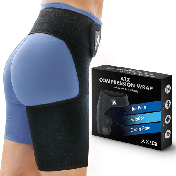 ATX Compression Wrap - Hip and Groin Support - Sciatica Nerve Pain Relief - Brace for Pulled Muscles - Hamstring Thigh Quadriceps Arthritis Joints - SI Belt Men and Women - 32"-44" Waist