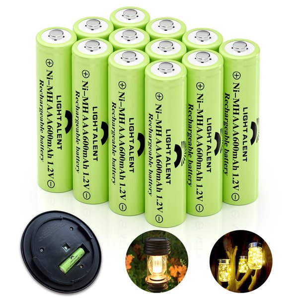 Lightalent Ni-MH AAA Rechargeable Batteries, Triple A High Capacity 1.2V Pre-Charged for Garden Landscaping Outdoor Solar Lights, String Lights, Pathway Lights (AAA-600mAh-12pack)