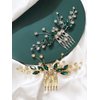 Brihasory Bohe Green Wedding Bridal Hair Comb Rhinestone Hair Accessories for Brides Flower Headpiece Romantic Hair Ornaments Prom Tiaras for Girls and Women Valentine Bridesmaid Gifts(Gold Green)