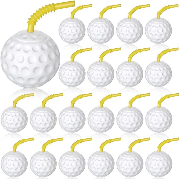 Golf Ball Cups with Lid and Straw 14 oz Golf Party Decorations Plastic Golf Party Favors Shaped Golf Decorations for Party Golf Party Supplies for Kids Drinking Golf Themed Parties (24)