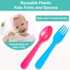 Jawbush 16 Pcs Kids Plastic Utensils, Reusable Toddler Feeding Utensils with 8 Kids Forks and 8 Kids Spoons, Colorful Kids Silverware Cutlery Set for School Lunch Box, BPA Free Dishwasher Safe