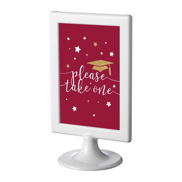 Andaz Press Burgundy Maroon and Gold Glittering Graduation Party Collection, Framed Party Sign, Double-Sided 4x6-inch, Please Take One, 1-Pack, Includes Reusable Frame