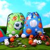 Panelee 16 Sets Sports Party Favors Supplies Include 16 Pcs Balls Drawstring Bags String Backpack 16pcs Sport Theme Charm Bracelets 16 Pcs Mini Foam Sports Balls for Sports Birthday Party Supplies