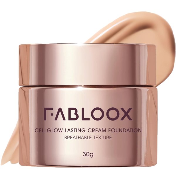 FABLOOX Cellglow Lasting Cream Foundation, Brighten Skin with Buildable Medium to Full Coverage, Skincare Makeup Hybrid, Lightweight and Nourishing Formula, Natural Radiant Finish, Vegan, Almond