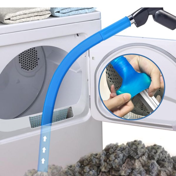 PetOde Dryer Vent Cleaner Kit Dryer Lint Vacuum Attachment with Stretch Universal Connector, Dryer Vent Cleaning Tool Vacuum Hose Lint Remover, Blue