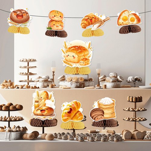 SHADOAMP Bread Party Decorations, 8pcs Bread Honeycomb Centerpiece Table Toppers Food Theme Party Favors for Toast Bread Birthday Baby Shower Breakfast Food Themed Party Supplies