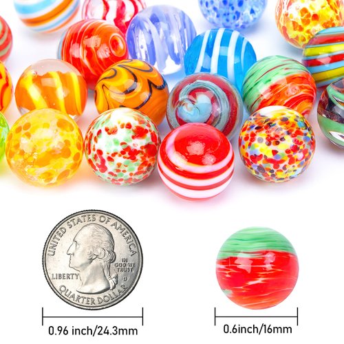 FUTUREPLUSX 20PCS Handmade Glass Marbles, Colorful Round Marbles 16mm/0.6inch Unique Marlbes for Kids Marble Game Decoration Gift