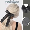 XFYUZR Bow Hair Clips for Women, Hair Ribbon Clip Bows With Long Tail Bowknot Hair Clips for Girls Teens Kids Big Bow Hair Barrettes Black White Tassel Hair Accessories (black white pink)