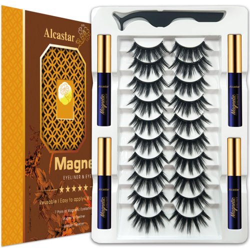 Alcastar Magnetic Eyelashes Natural Look, Magnetic Lashes with Eyeliner,Natural Look,Reusable Magnet False Eyelashes Cruelty Free. Easy to Apply.