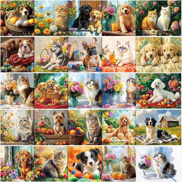 Trandraft 24 Pcs Dementia Products for Elderly Alzheimers Activities for Adults Seniors Reusable Water Painting Toys with 1 Painting Brush Water Doodle Coloring Drawing Gifts Set(Pets)