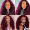 MISSJAY Burgundy 13x4 HD Lace Front Wigs Human Hair 99J Deep Wave Human Hair Wigs for Black Women Curly Wigs Pre Plucked with Baby Hair 180 Density (18 Inch)