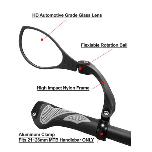 Hafny New Handlebar Bike Mirror, HD Blast-Resistant, Safe Crystal Clear Glass Mirror, Adjustable Rotatable Bike Mirror, Rearview Mirror, Bicycle Mirror, HF-M902LS-FR01