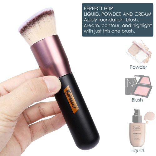 Angled Top Foundation Brush, Premium Kabuki Makeup Brush for Liquid, Blending, Cream, Powder,Blush Buffing Stippling Face Makeup Tools Black