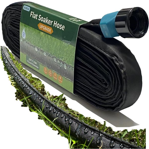 Secbulk Flat Soaker Hose for Garden Beds 10 25 50 75 ft, 25" Short Linkable Drip Irrigation Hose Save 80% Water, Leakproof Watering Hose with Holes