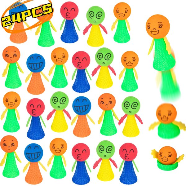 24Pcs Jumping Spring Rockets Launchers Toys-Fidget Emoticon Popper Toy Bouncy for Kids Toddlers Birthday Party Favors,Return Gifts,Christmas stocking Goodie Bag Stuffers,Classroom Rewards Prizes