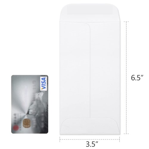 ValBox 3.5x6.5 Money Envelopes, White Kraft #7 Coin Envelopes, Small Parts Envelope with Gummed Flap for Seed, Cash, Budgeting (Pack of 100)
