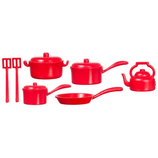 DOLLHOUSE MINIATURES 10 PC RED KITCHENWARE SET #G6208