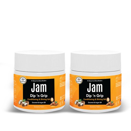 Dip n Grip Jam Hair Care Conditioning & Shining Gel Extreme Hold, High Shine, Hair Gel With Argan and Coconut Oil Hair Gel For All Hair Types 6oz Pack of 2
