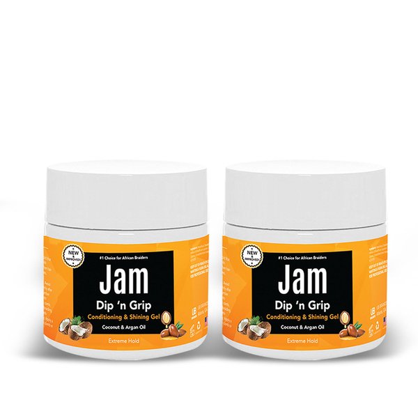 Dip n Grip Jam Hair Care Conditioning & Shining Gel Extreme Hold, High Shine, Hair Gel With Argan and Coconut Oil Hair Gel For All Hair Types 6oz Pack of 2