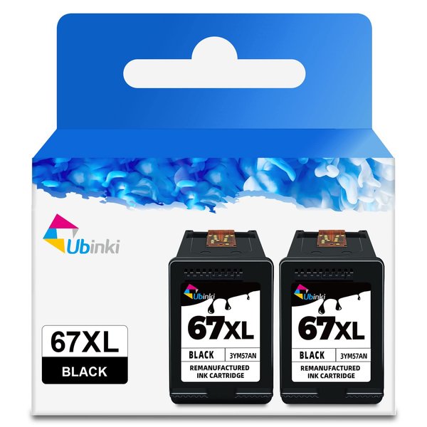 Ubinki Remanufactured Ink Cartridge Replacement for HP 67XL 67 XL (Black 2-Pack) for HP67 HP67XL for 2700 4155e 2755e 2734e 4100 2700e 4100e 6400 2752 2752e 4152e 6455e 6055e 2742e 6000 6055 6458e