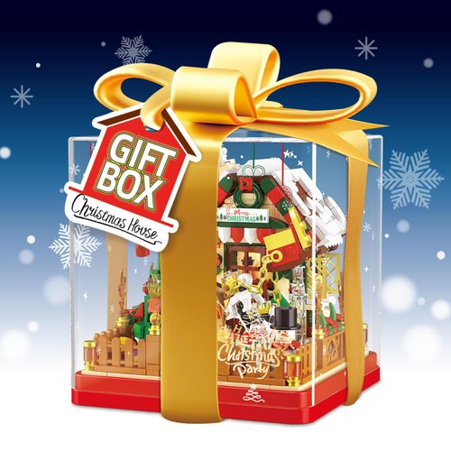 BrickBounty 654 Pcs Christmas Snow-Room Building Block Set with LED Lights and Transparent Display Box, Christmas-Toys Christmas-Sock-Filling for Kids & Adults