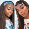 PWEOUKE 22 Inch Glueless Kinky Yaki Straight Headband Wigs Long Hair Wig High Temperature Heat Resistant Synthetic Head Wrap Wigs for Black Women, 1B30 Mix Brown