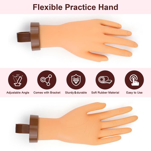 LIONVISON Practice Hand for Acrylic Nails, Flexible Mannequin Hand Model for Nails, Rubber Fake Training Manicure Hands with 240Pcs Ballerina Nail Tips