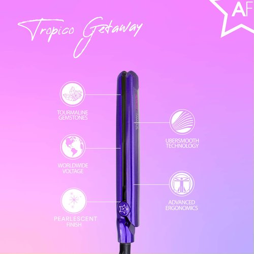 Almost Famous Tropico Getaway 0.5 inches Mini Tourmaline & Ceramic Hair Straightener Flat Iron with Stunning Travel Bag with Set Temperature, All Hairstyles (Hawaii Luau)