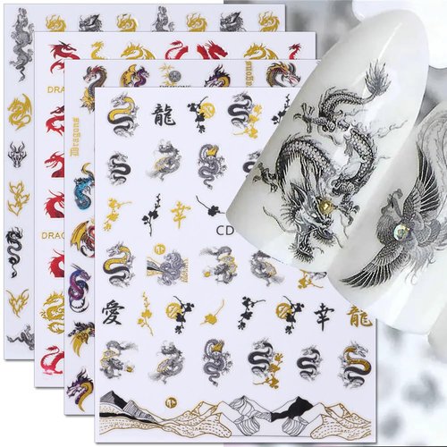 3D Dragon Nail Stickers Chinese Dragon Nail Decals for Nail Art Dragon Nail Art Stickers for Nail Designs Flying Dragons Stickers for Nails Decor Manicure Sticker Nails for Women Nail Accessories