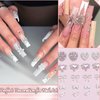 RODAKY 32PCS Bow Nail Charms 3D Silver Heart Shape Nail Art Charm with Pink Rhinestone Valentine's Day Y2K Nail Gems Shiny Nail Jewelry Acrylic Accessories for Women Nail Decorations