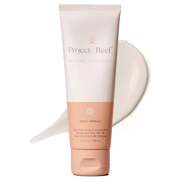 Project Reef SPF 30 Mineral Sunscreen - Reef Friendly, Ocean Safe, Vegan Sunscreen Lotion for All Ages, No White Residue, Water-Resistant, 3.4 fl oz