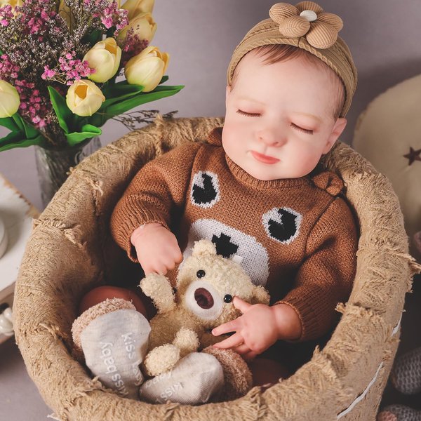 HOOMAI Realistic Reborn Baby Dolls Realistic 20" Sleeping Silicone Girl Dolls Soft Cloth Body with Feeding Accessories Gift Box for Kids Age 3+