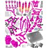 RcarmubWow RC Upgrades Part for 1/18 LaTrax Teton,Shock Absorber &Driveshafts &Suspension Arms &Shock Tower &Body Post &Diff Housing &Chassis &Turnbuckles Camber Links &Caster Block Set,Pink