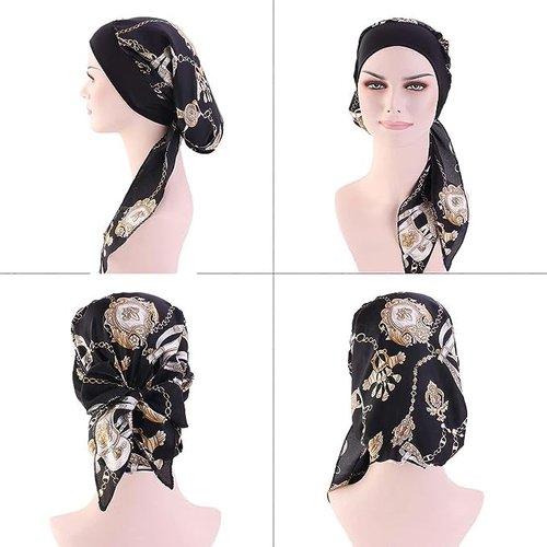 FADACHY Chemo Headwear for Women Headwear with Soft Silk Head Scarf,Floral Elastic Hair Scarf Cancer Cap Turbans Headwraps for Woman Ladies Hair Loss Summer