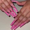 IMSOHOT Square Press on Nails Extra Long French Tips Fake Nails with Glitter Pink Wave Designs Glossy Squoval Full Cover Gel Glue on Nails for Women 24pcs